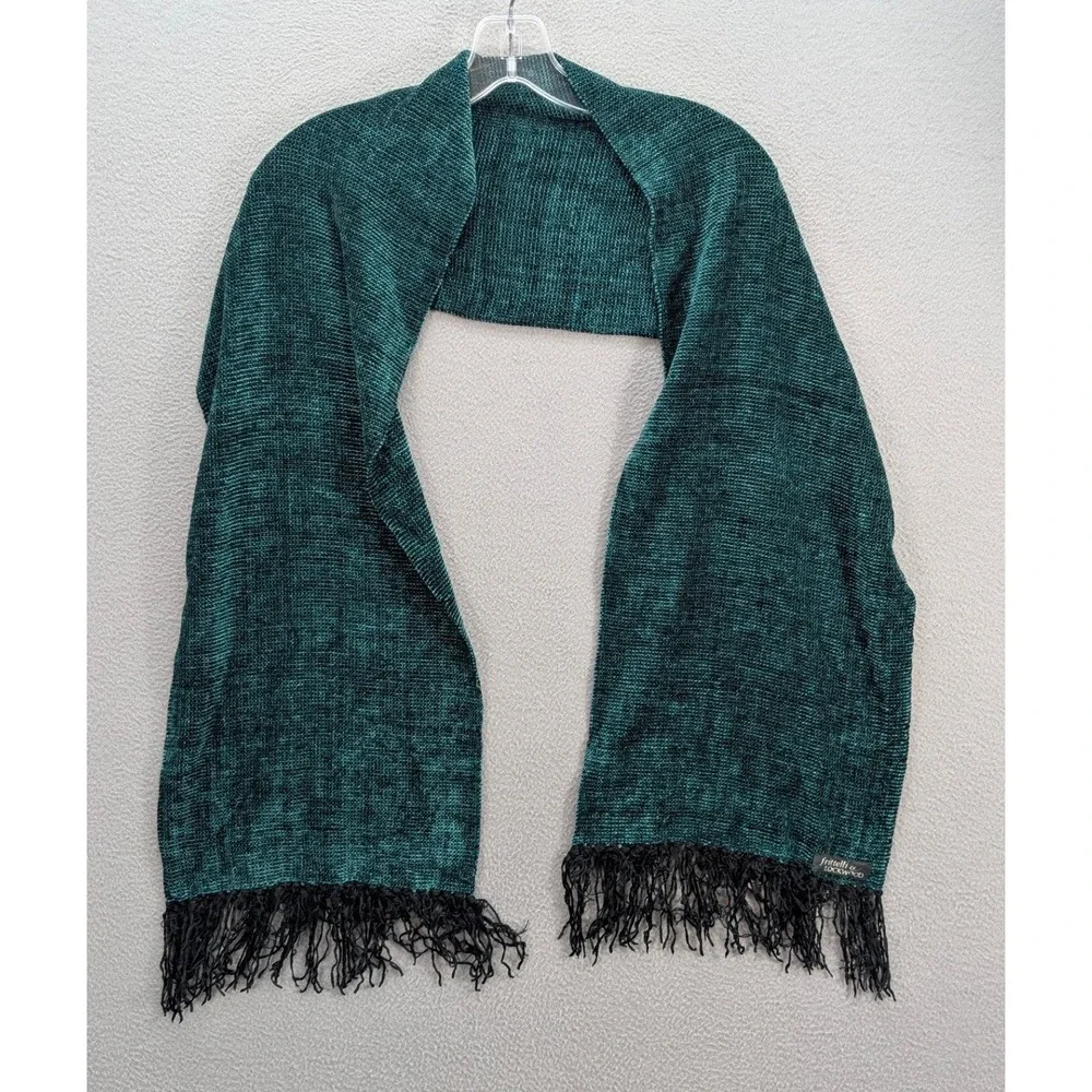 Frittelli Lockwood‎ Scarf Wrap Shawl Teal Black Textured Fringe Rectangle 12x33